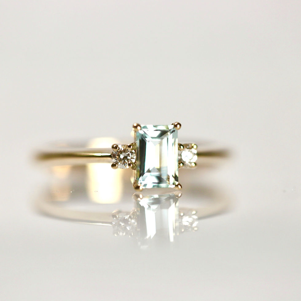 Thumbnail: Classica - Aquamarine Emerald Cut and Diamond Ring