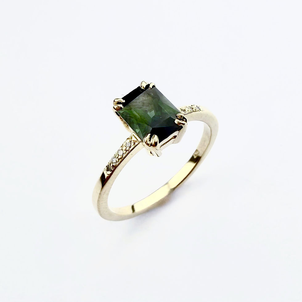 Thumbnail: Forest Green Sapphire & Diamond Ring