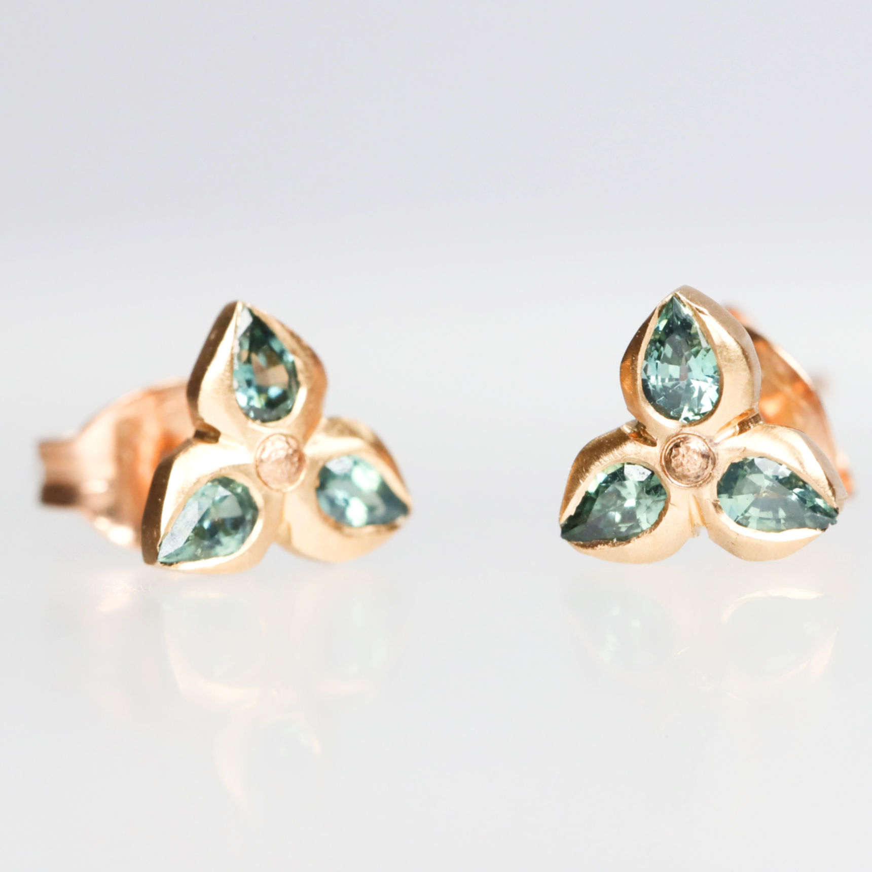 Rose Gold and Sapphire Trillion Studs by Adele Stewart