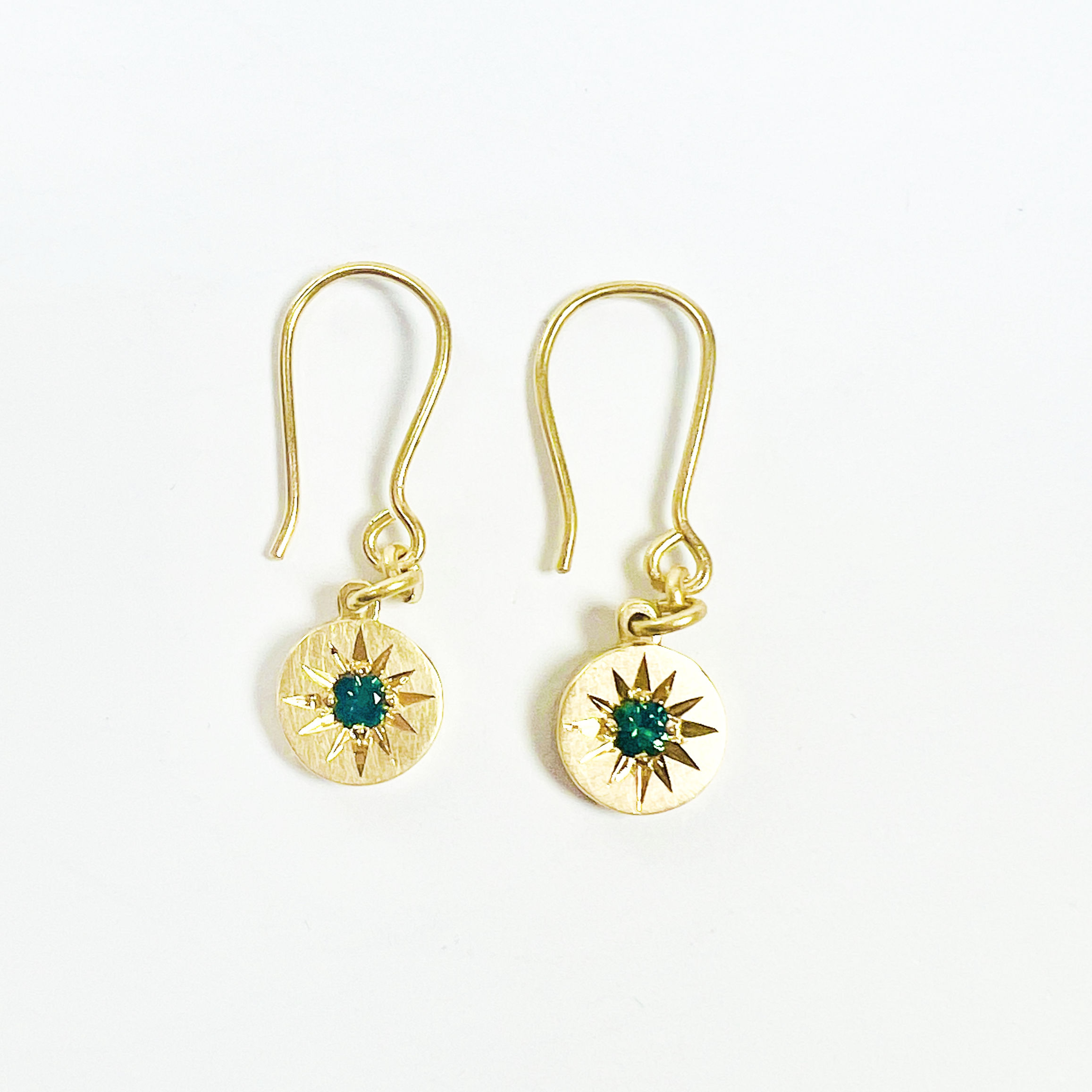 Teal Sapphire 18 Carat Gold Star Earrings by Adele Stewart