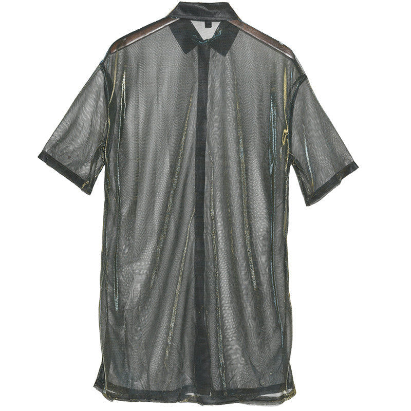 Thumbnail: Reece Sheer Shimmer Shirt Dress - Gold Green
