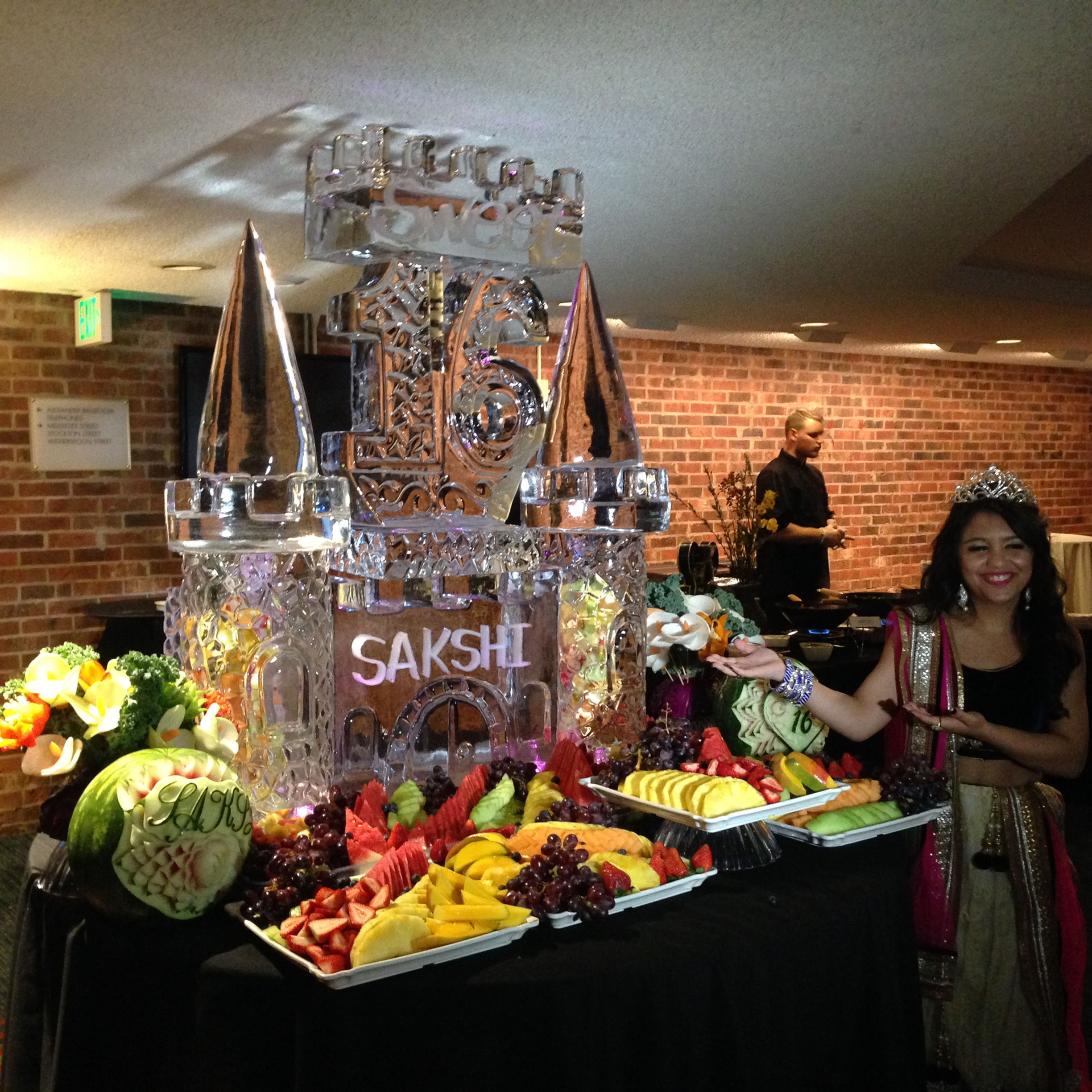 Sweet 16 ice castle with fruit display