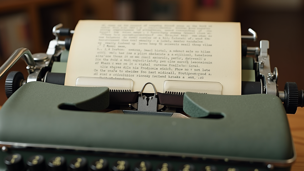 Close-up view of a vintage typewriter with a science fiction manuscript page