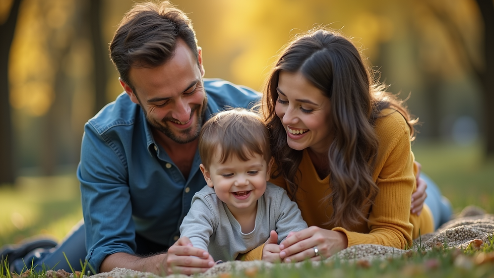 High angle view of a family interacting with a child
