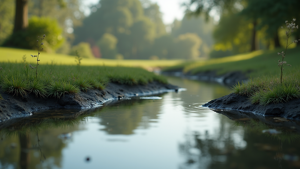 Close-up view of a mirror reflecting a serene landscape