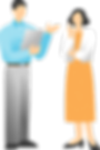 バインダーを持った男性が女性と話しているイラスト