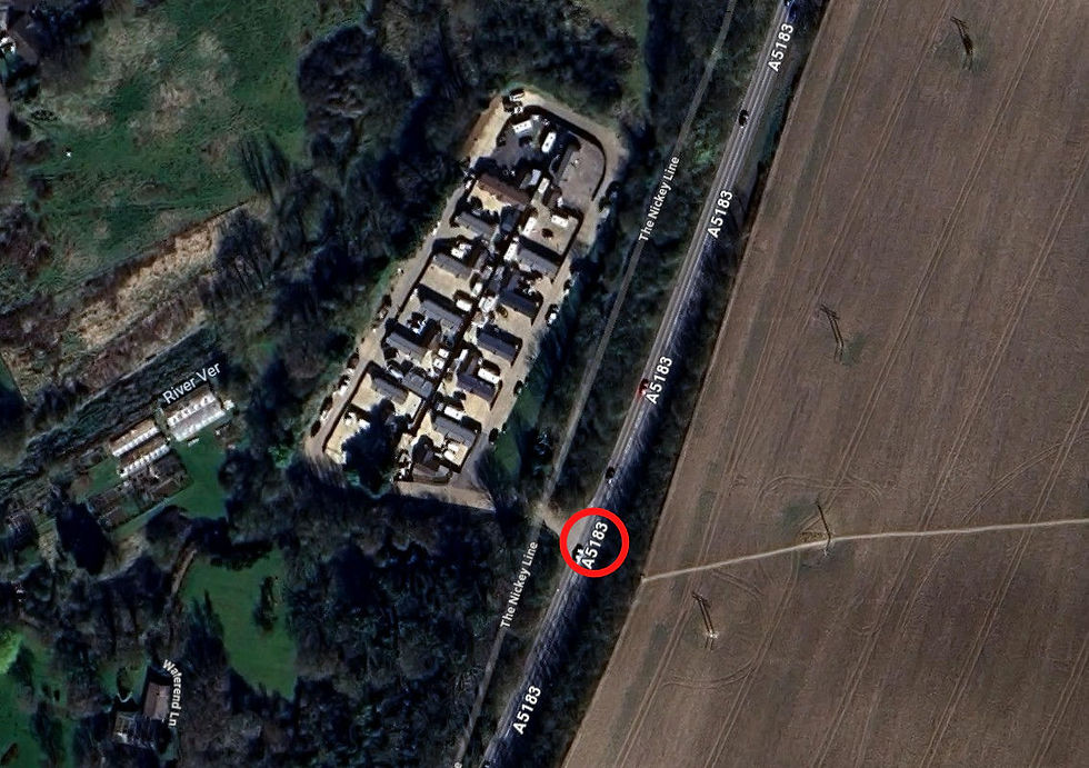 Aerial map of the side turn on Redbourn Road