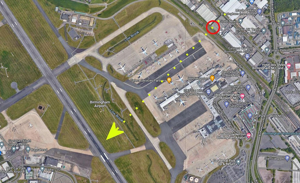 Aerial map showing the position of the witness and the estimated flight path of the object