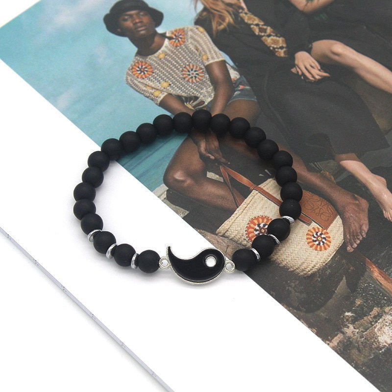Thumbnail: Matching Yin Yang Relationship Bracelets With Adjustable Cord