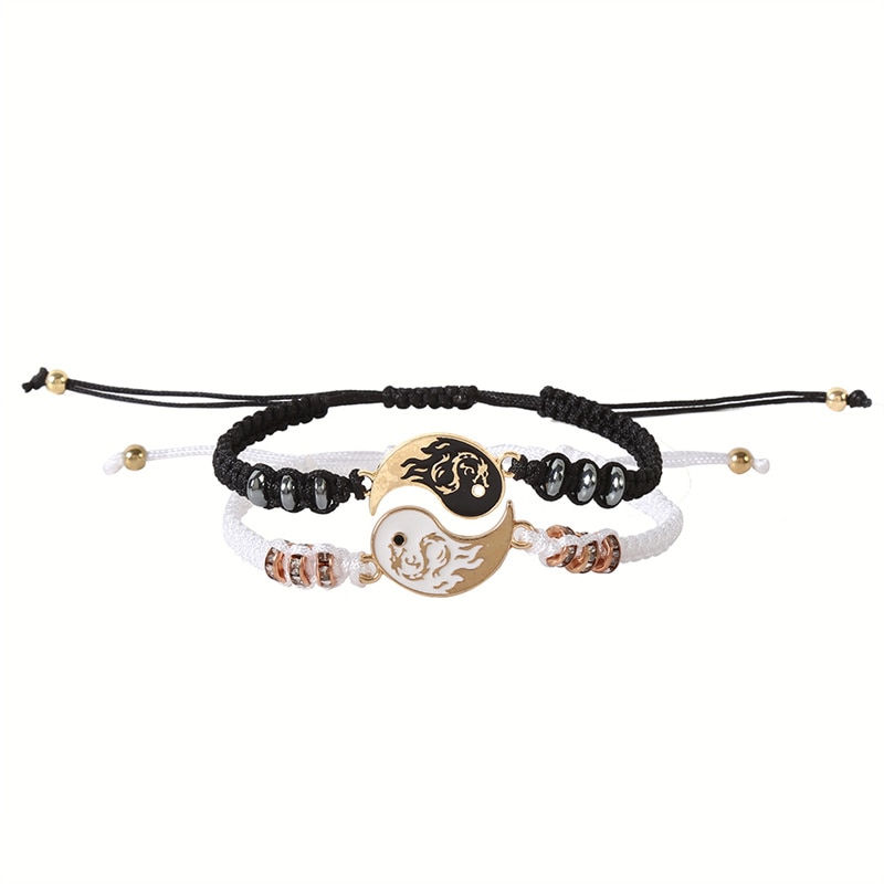 Thumbnail: Matching Yin Yang Relationship Bracelets With Adjustable Cord