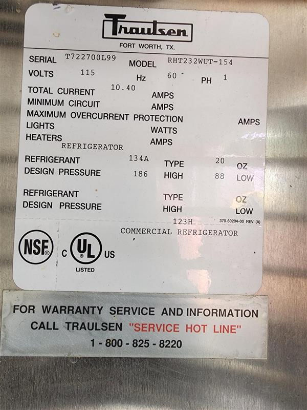Thumbnail: TRAULSEN Two Section Reach In Refrigerator, RHT232WUT-154