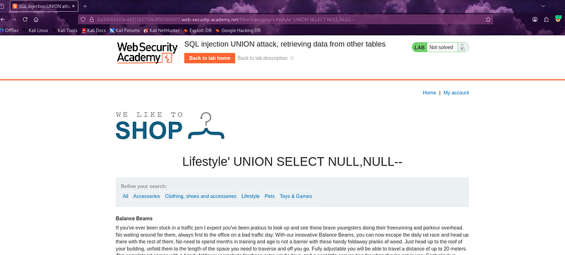 Lab: SQL injection UNION attack, retrieving data from other tables