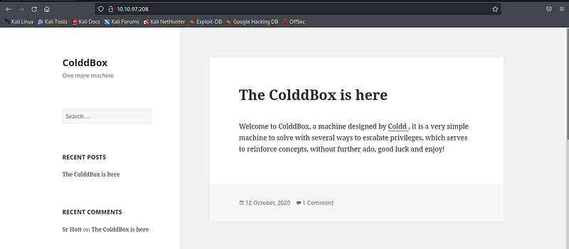 Tryhackme ColddBox: Easy Write-up