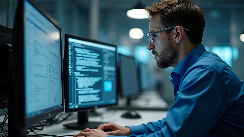 Close-up view of a technician working on a computer
