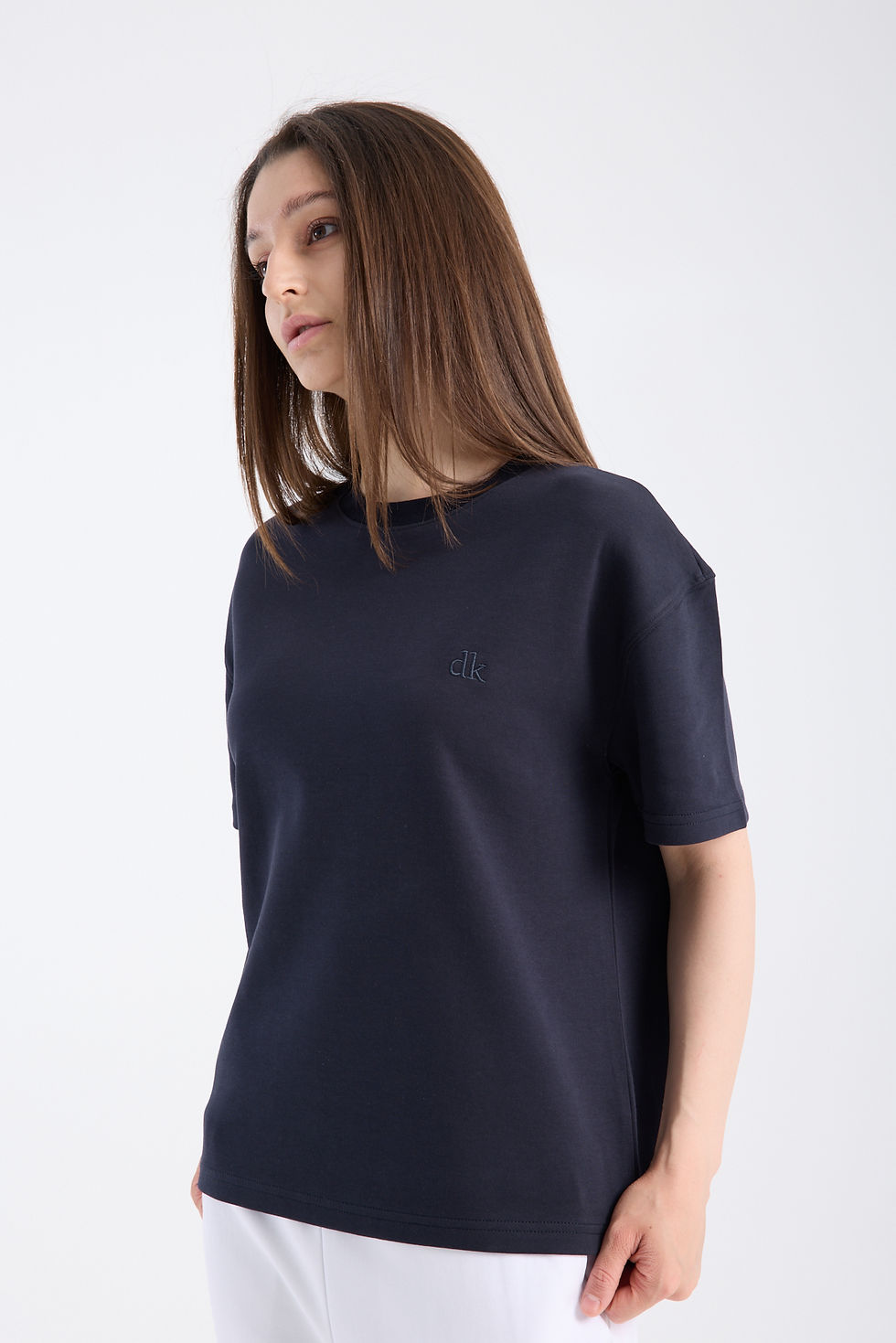 Thumbnail: Kadın Loose Fit Yarım kollu Kalın T-Shirt Lacivert