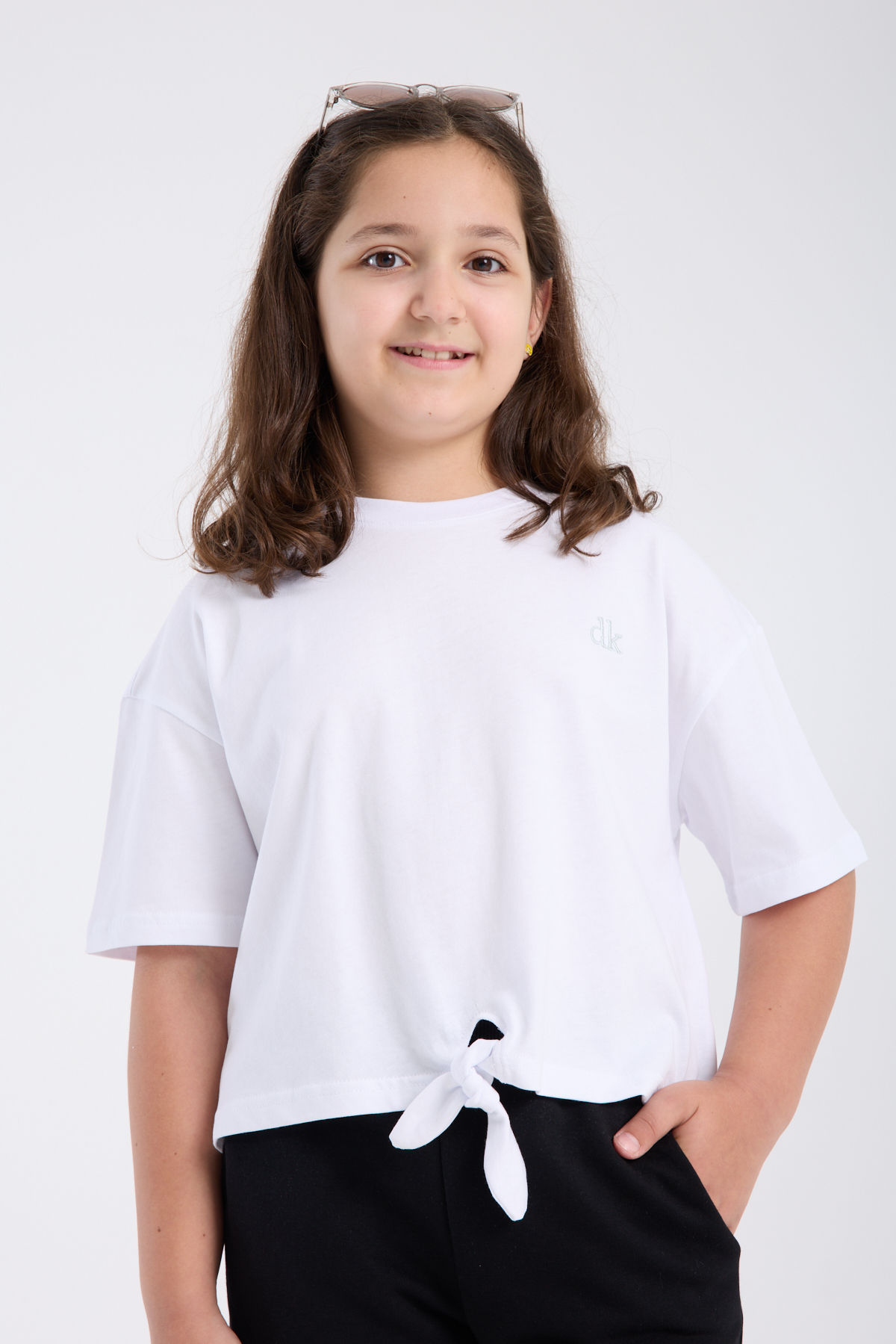 Kız Çocuk Crop Yarım kollu T-Shirt Beyaz