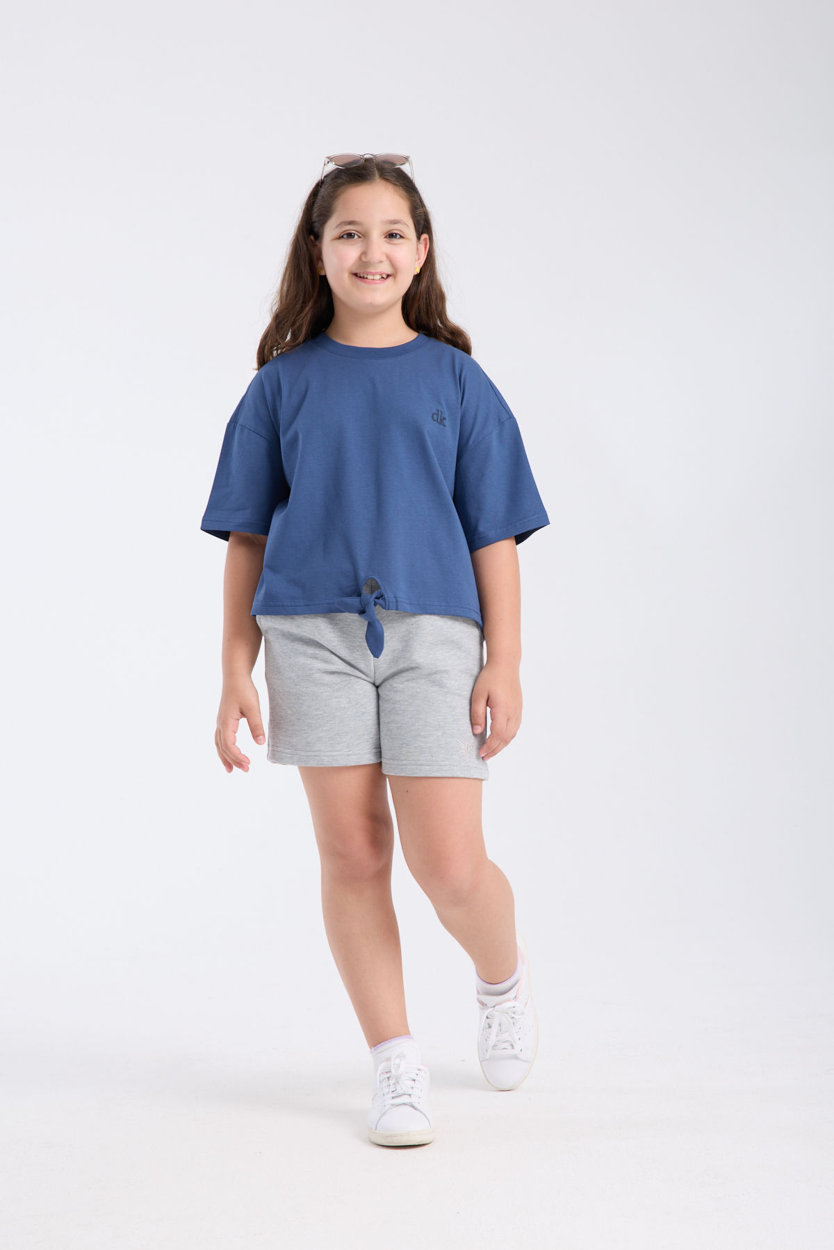 Kız Çocuk Crop Yarım kollu T-Shirt Indigo