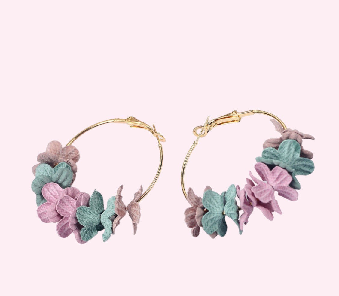 Handmade Green+Pink Floral Earrings | Dangle Earrings | Spring Summer Je