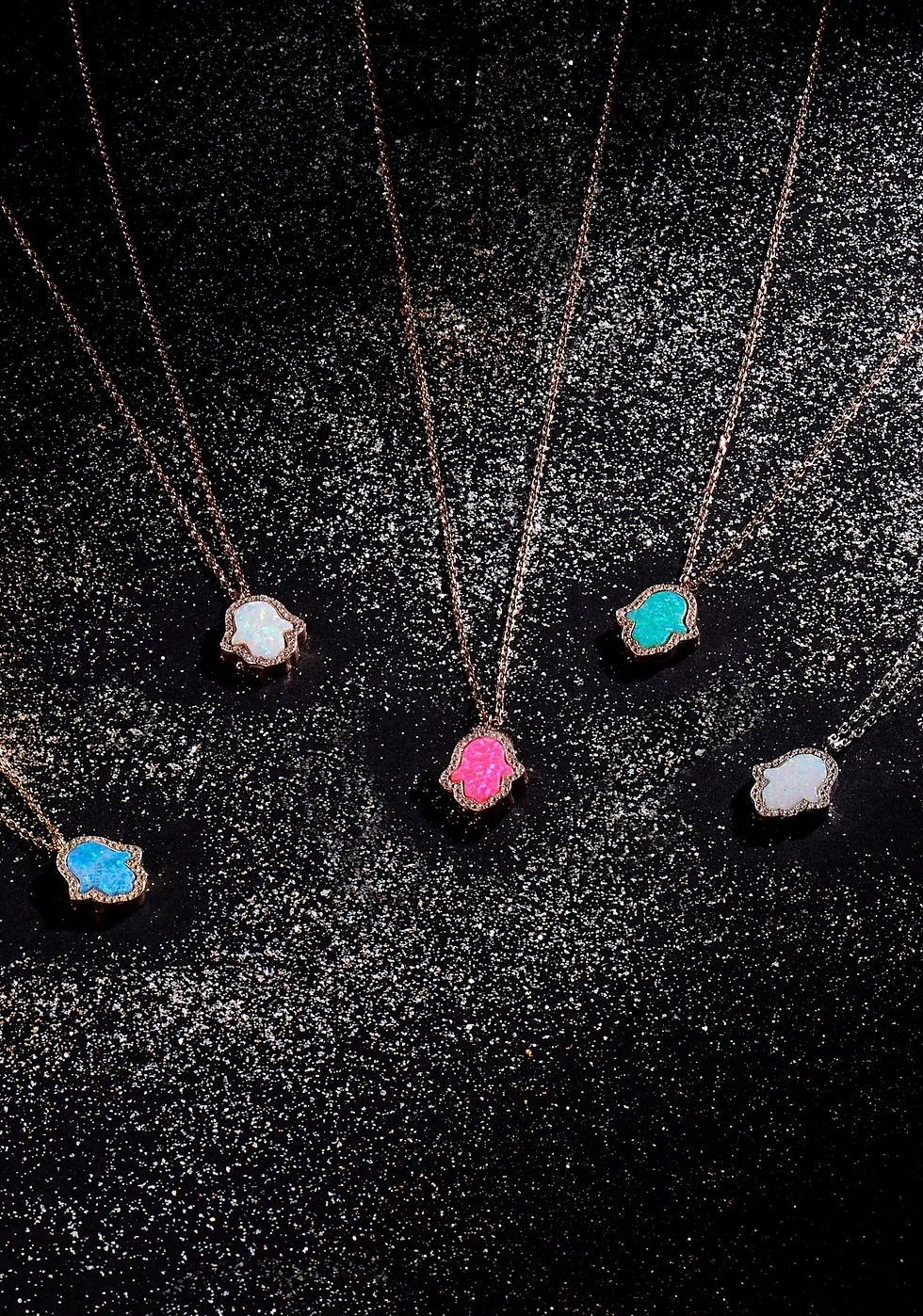 Thumbnail: Hamsa Opalite Green Necklace Gold