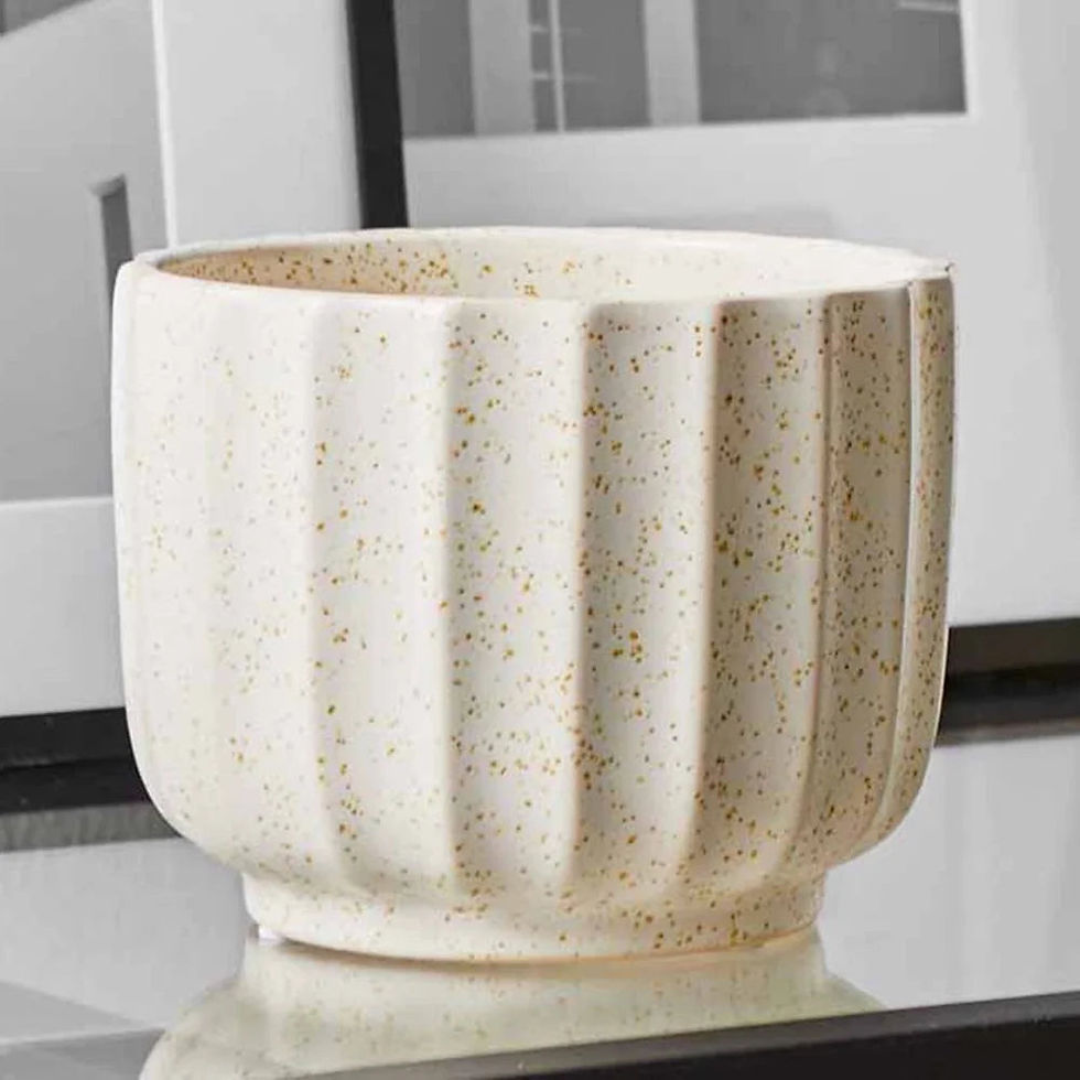 縮圖：Ribbed Ceramic Vase – Cream White (4.5”)