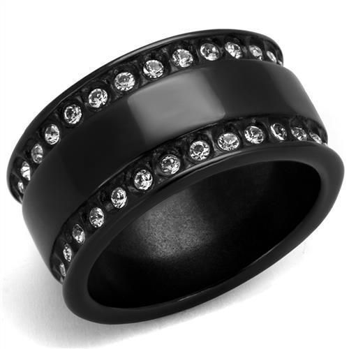 Black(Ion Plating) Stainless Steel Ring With Top Grade Crystal in Clear