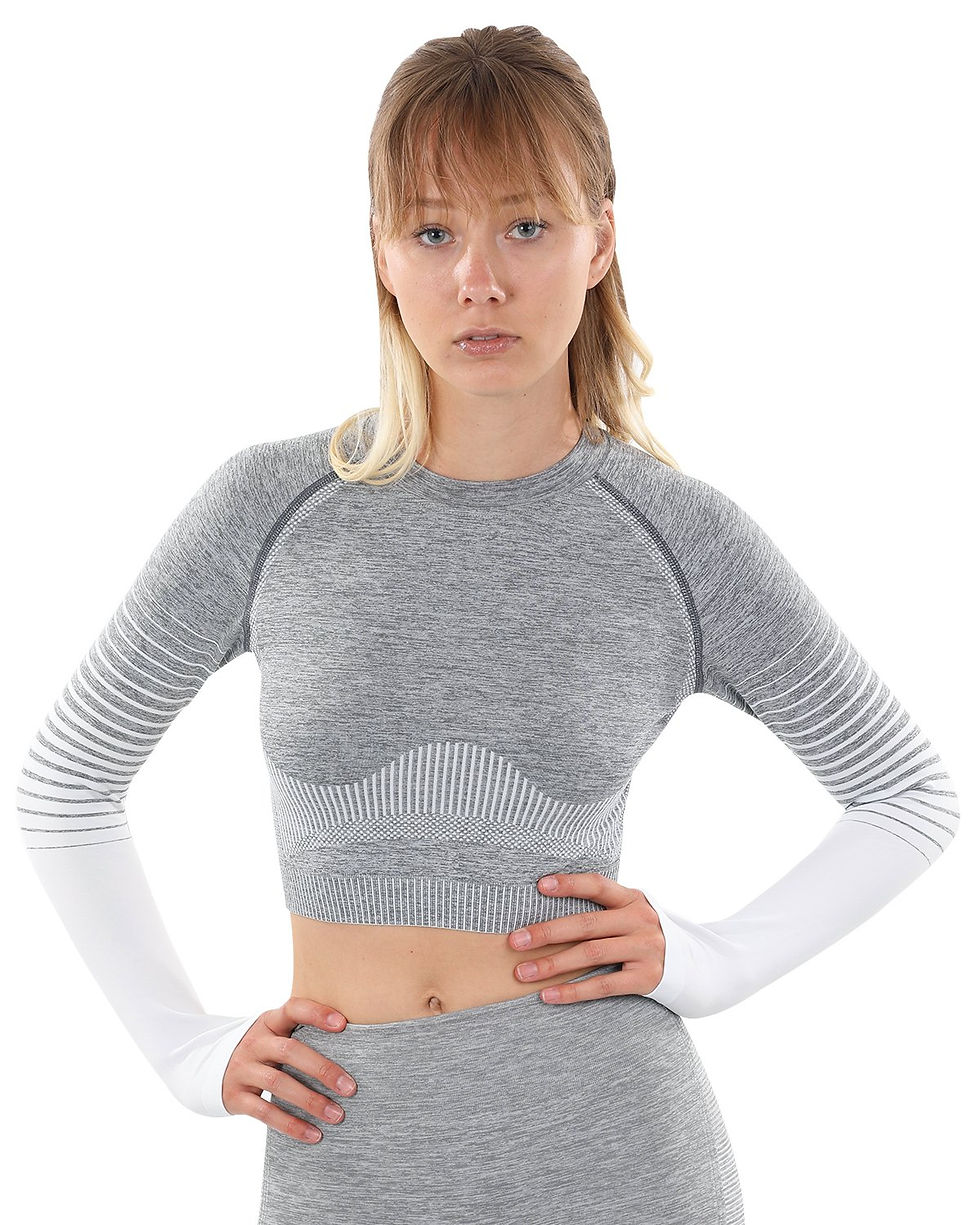 縮圖：Bocana Seamless Leggings & Sports Top Set - Grey & White
