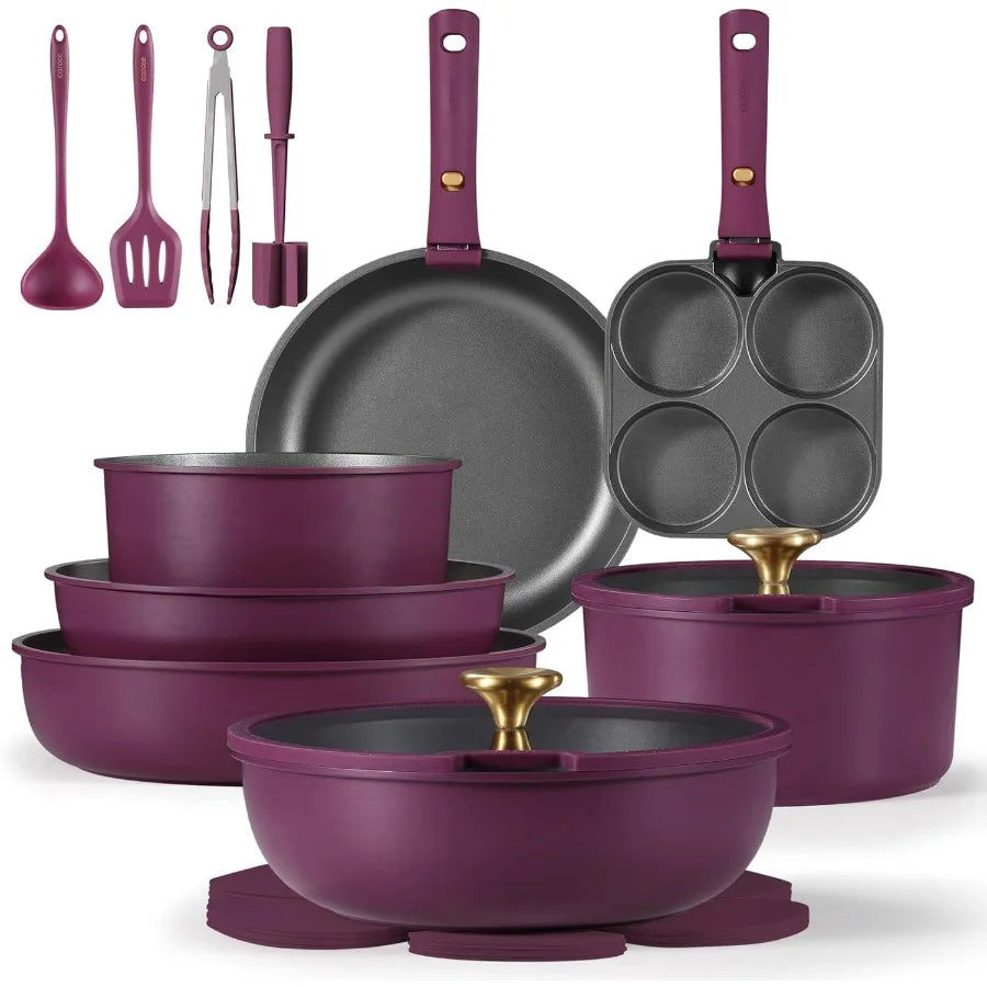 21pcs Pots and Pans Set Nonstick Cookware Set with Detachable Handle