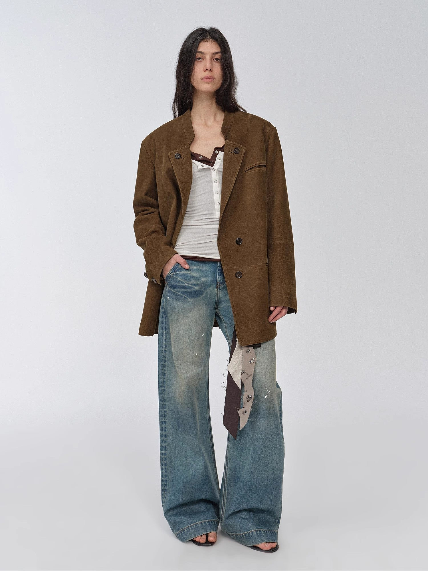 Vintage Blazer aus Velours-/gewachstem Ziegenleder