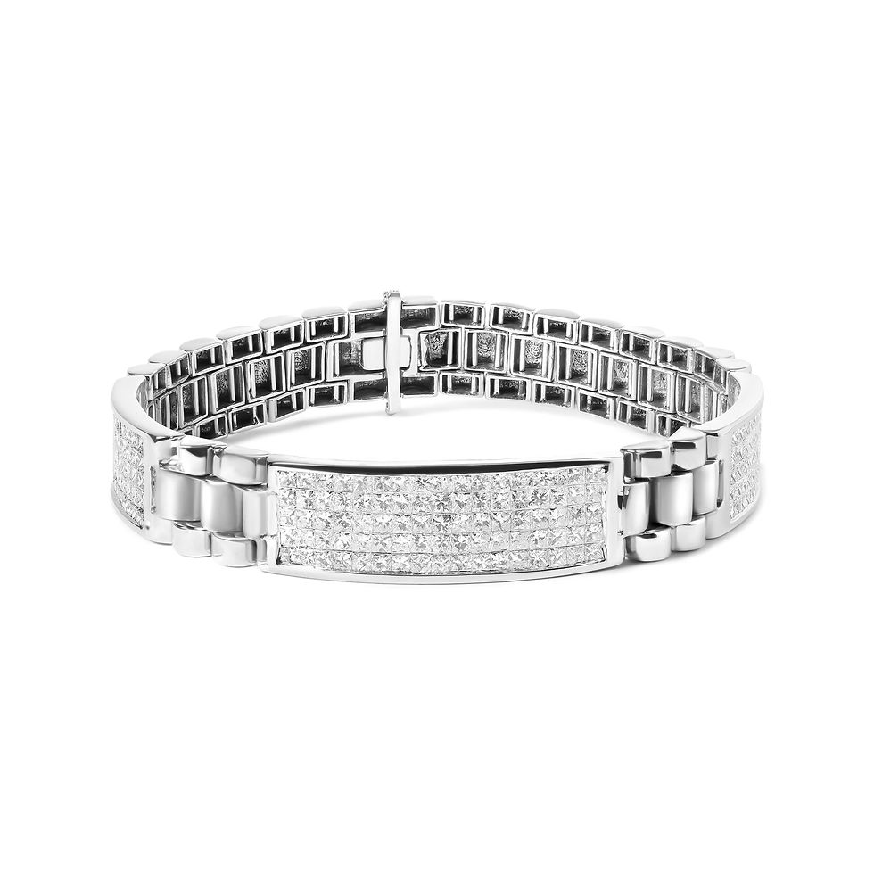14K White Gold 12.0 Cttw Men's Invisible Set Princess Diamond Tennis Bracelet