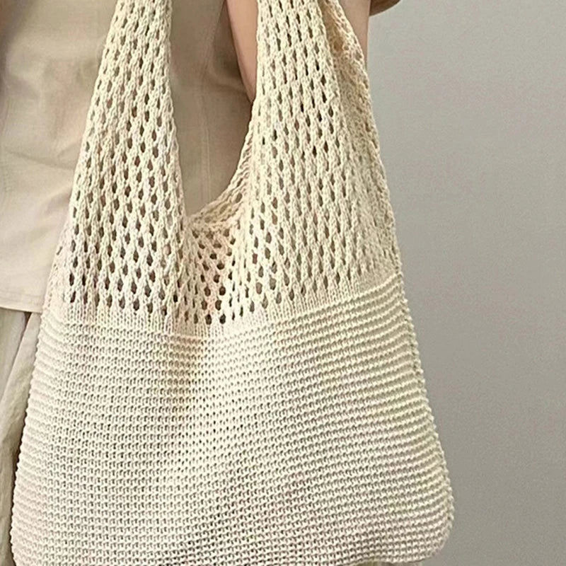 縮圖：Crochet Tote Bag - Handwoven Hollow Knit Handbag for Women