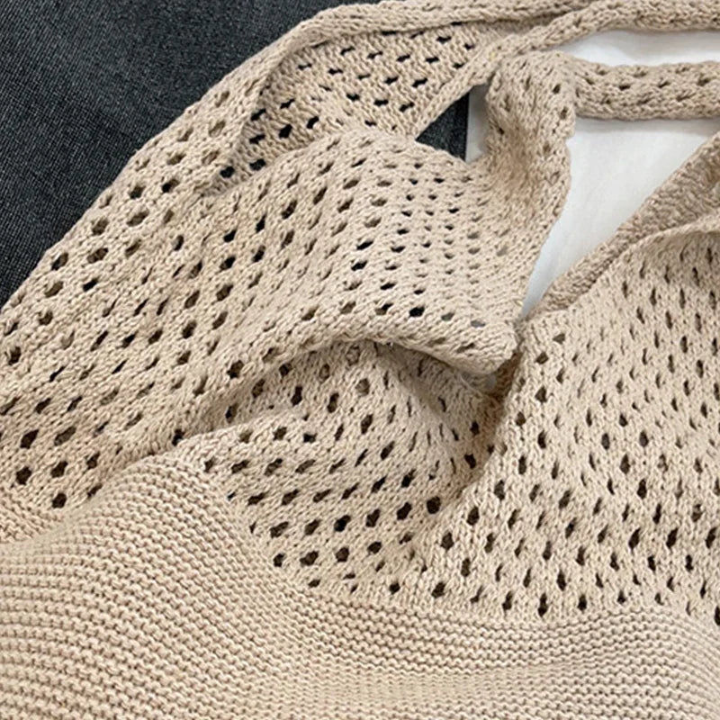 縮圖：Crochet Tote Bag - Handwoven Hollow Knit Handbag for Women