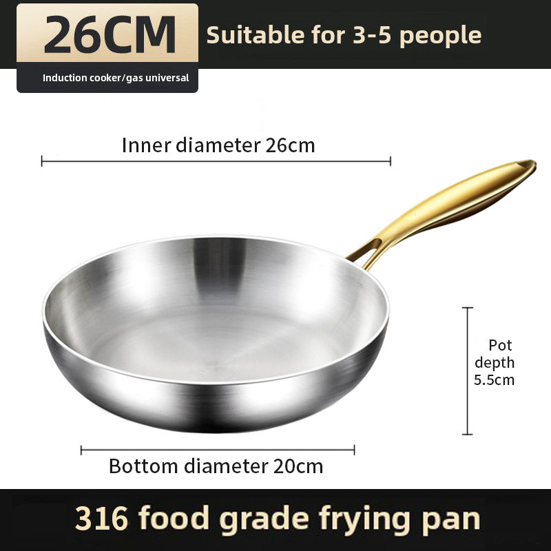 316 Stainless Steel Frying Pan Wok Pan Nonstick Cooking Fried Steak Gas Stove Po