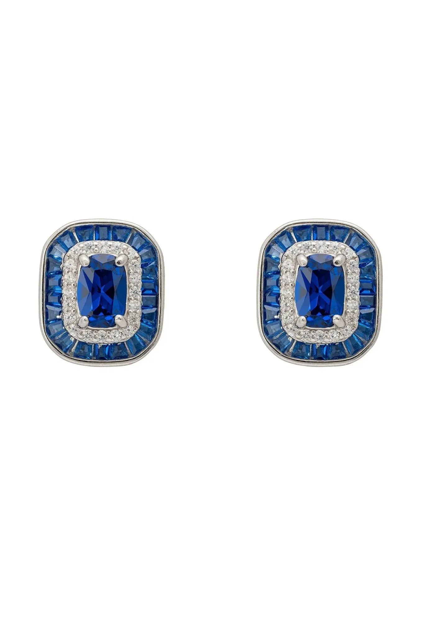 Great Gatsby Stud Earrings Sapphire Silver
