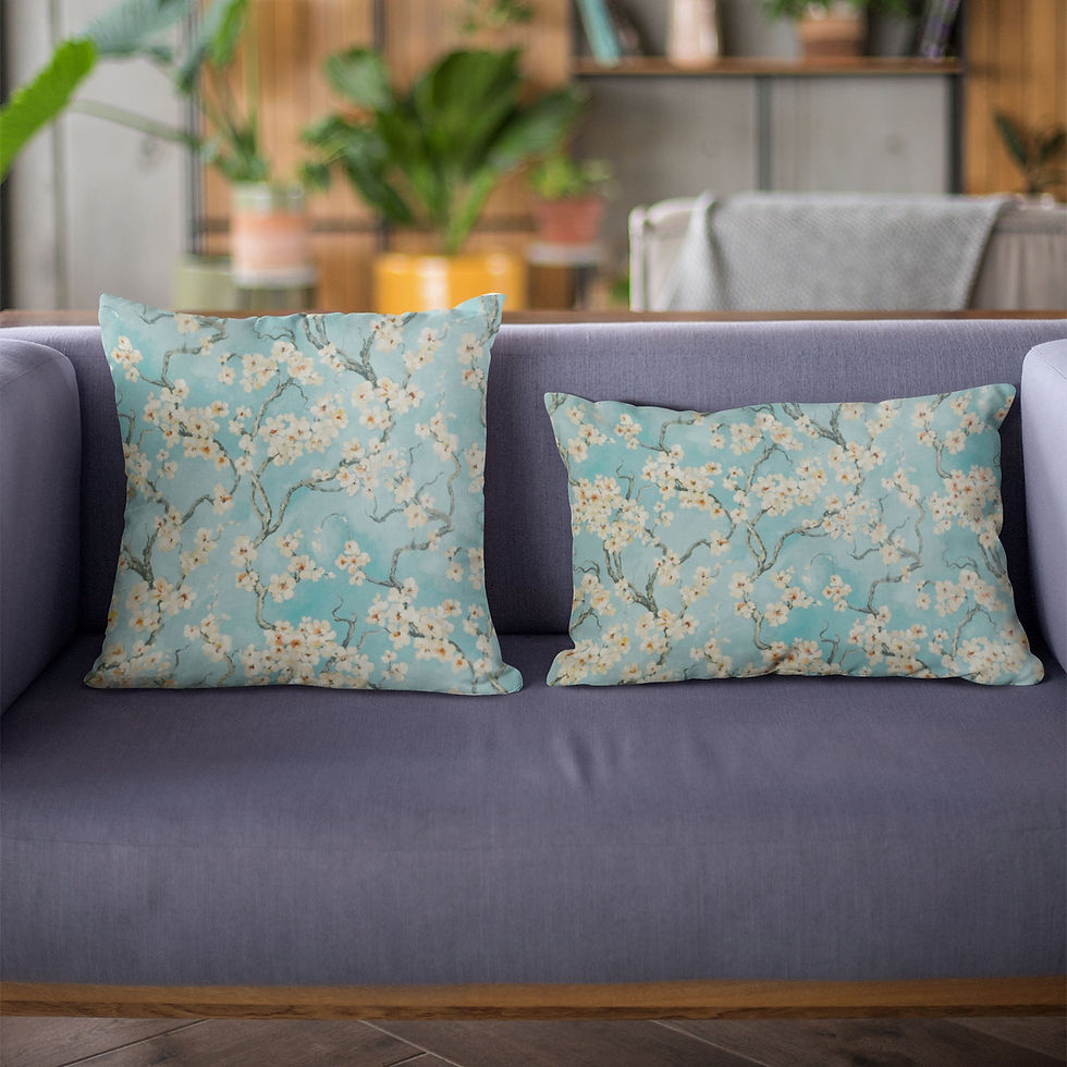 Thumbnail: Garden Cherry Blossoms Printed on a Linen Looking Polyester. Luxury Throw Pillow