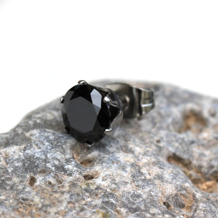 Thumbnail: Pair of 316L Surgical Steel Black Round CZ Stud Earrings