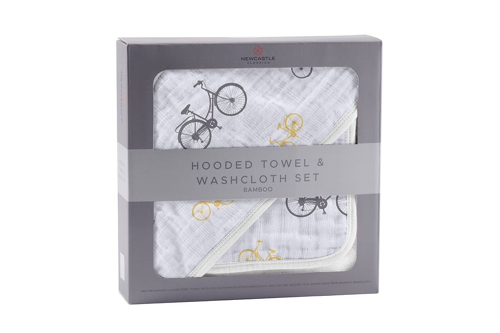 Thumbnail: Vintage Bicycle Bamboo Muslin Hooded Towel and Washcloth Set
