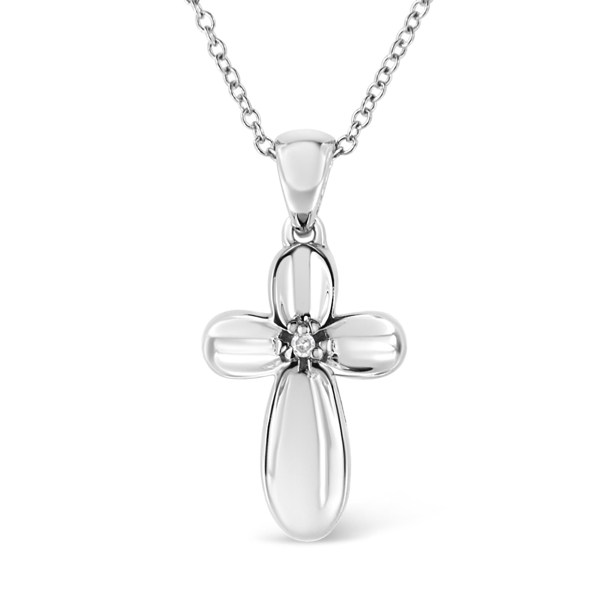 .925 Sterling Silver Prong-Set Diamond Accent Floral Cross Necklace