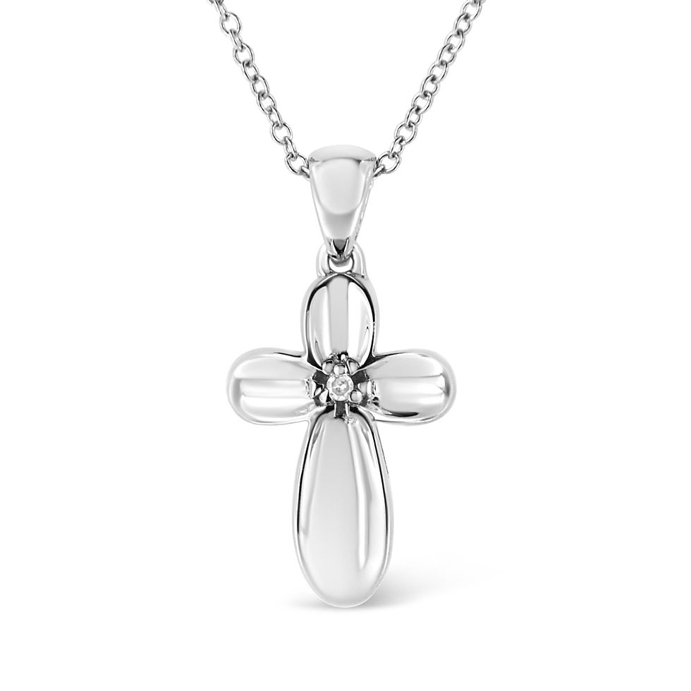 .925 Sterling Silver Prong-Set Diamond Accent Floral Cross Necklace