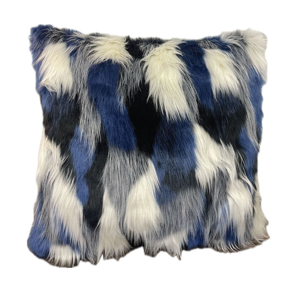 Thumbnail: Plutus Black, Blue & White Animal Faux Fur Luxury Throw Pillow