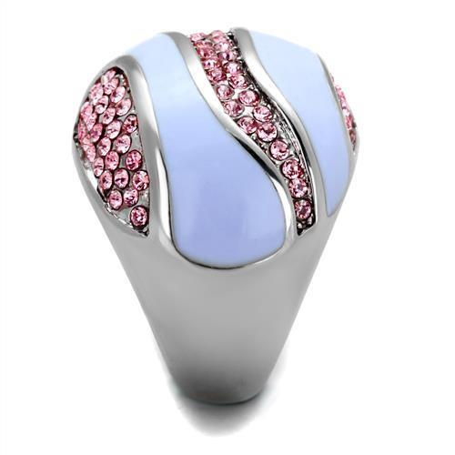 Thumbnail: Polished (No Plating) Stainless Steel Ring With Top Grade Crystal in Light Rose