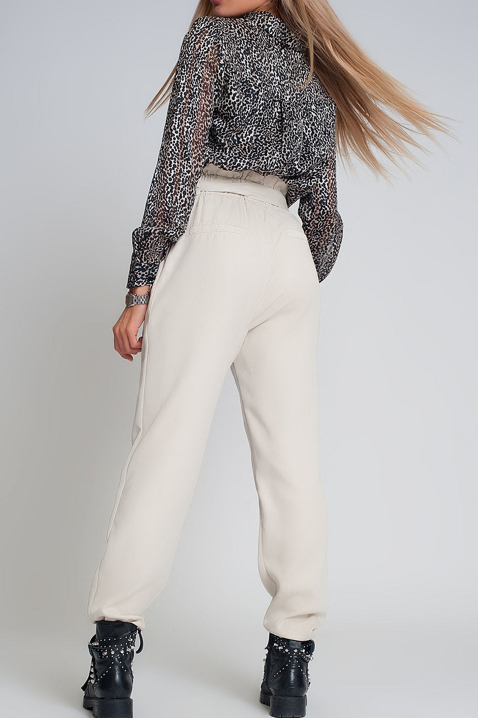 Thumbnail: Lightweight Pants With Tie Waist in Beige
