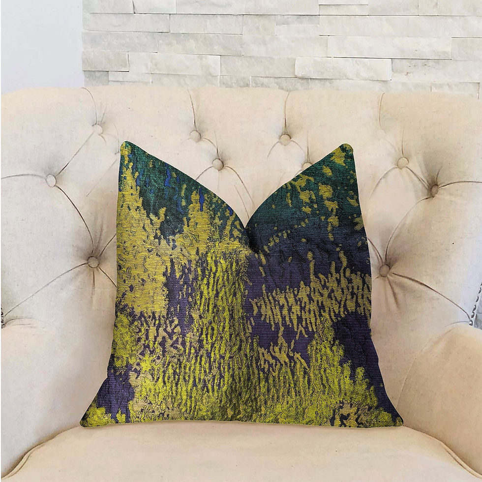 Miniature : Emerald Rainforest Green, Yellow and Blue Luxury Throw Pillow