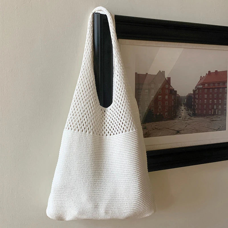縮圖：Crochet Tote Bag - Handwoven Hollow Knit Handbag for Women
