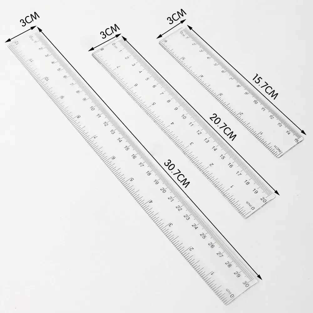 Transparent Plastic Straight Ruler 6/8/12 Inch with Metric and Standard Units