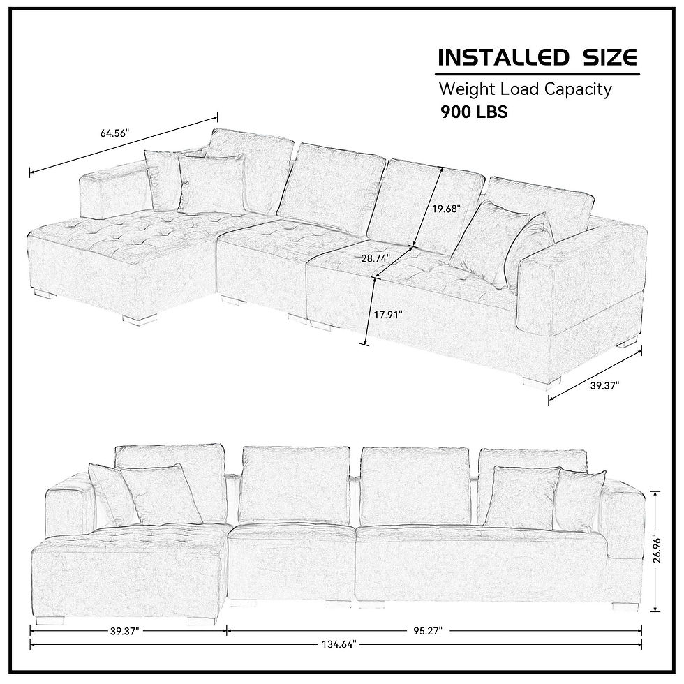 Thumbnail: 134'' Mid Century Modern Sofa With Left Chaise for Living Room Sofa, BLUE