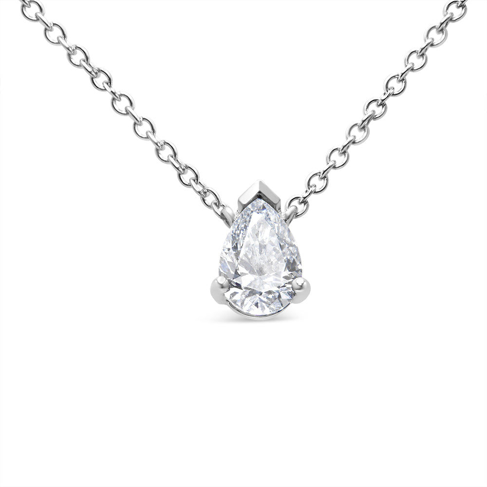 14K White Gold 1/2 Cttw Lab Grown Shape Solitaire Diamond Pendent 18" Necklace