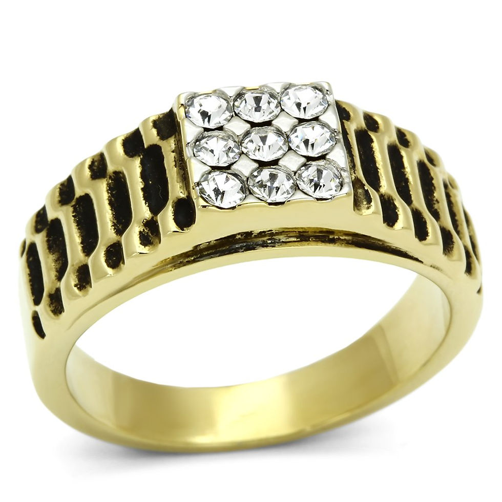 Tone IP Gold (Ion Plating) Stainless Steel Ring With Top Grade Crystal in Clear
