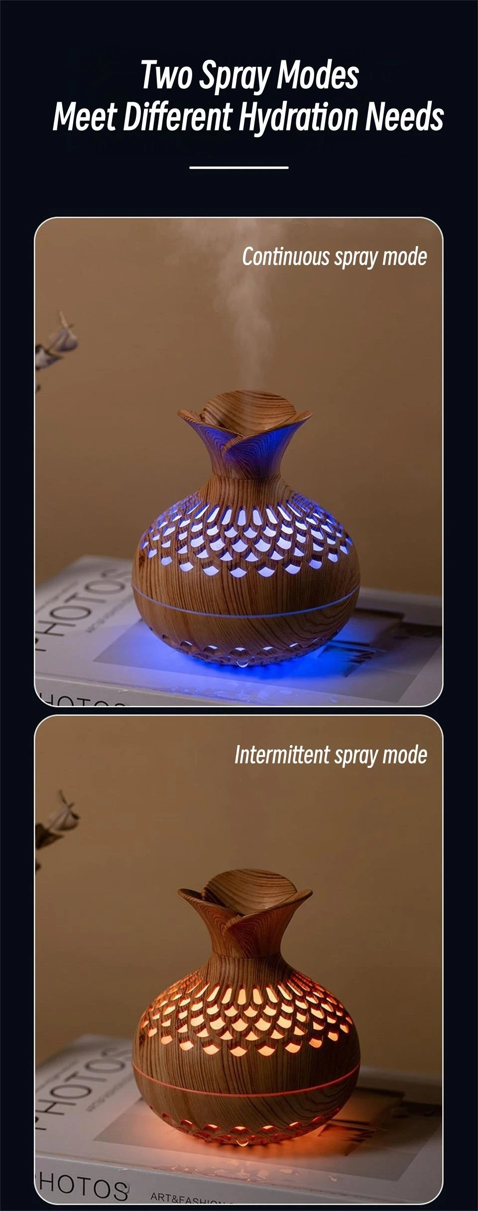 縮圖：Wood Grain Humidifier 300ml USB Aroma Diffuser Atomizer USB Household Humidifier