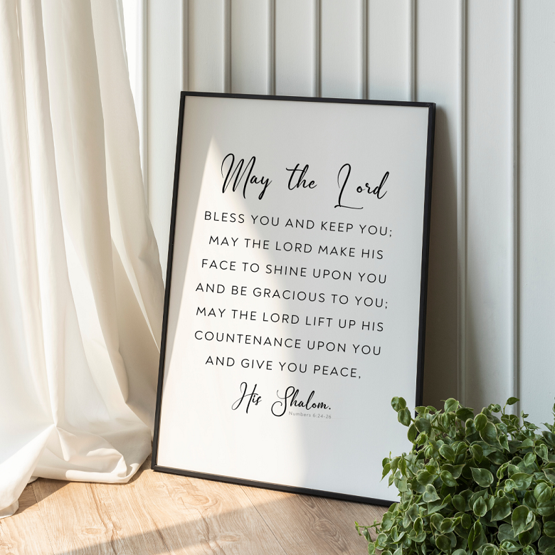 Thumbnail: The Aaronic Blessing, Scripture Verse Typography Wall Art Print, Christian Art