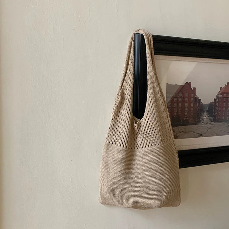 縮圖：Crochet Tote Bag - Handwoven Hollow Knit Handbag for Women